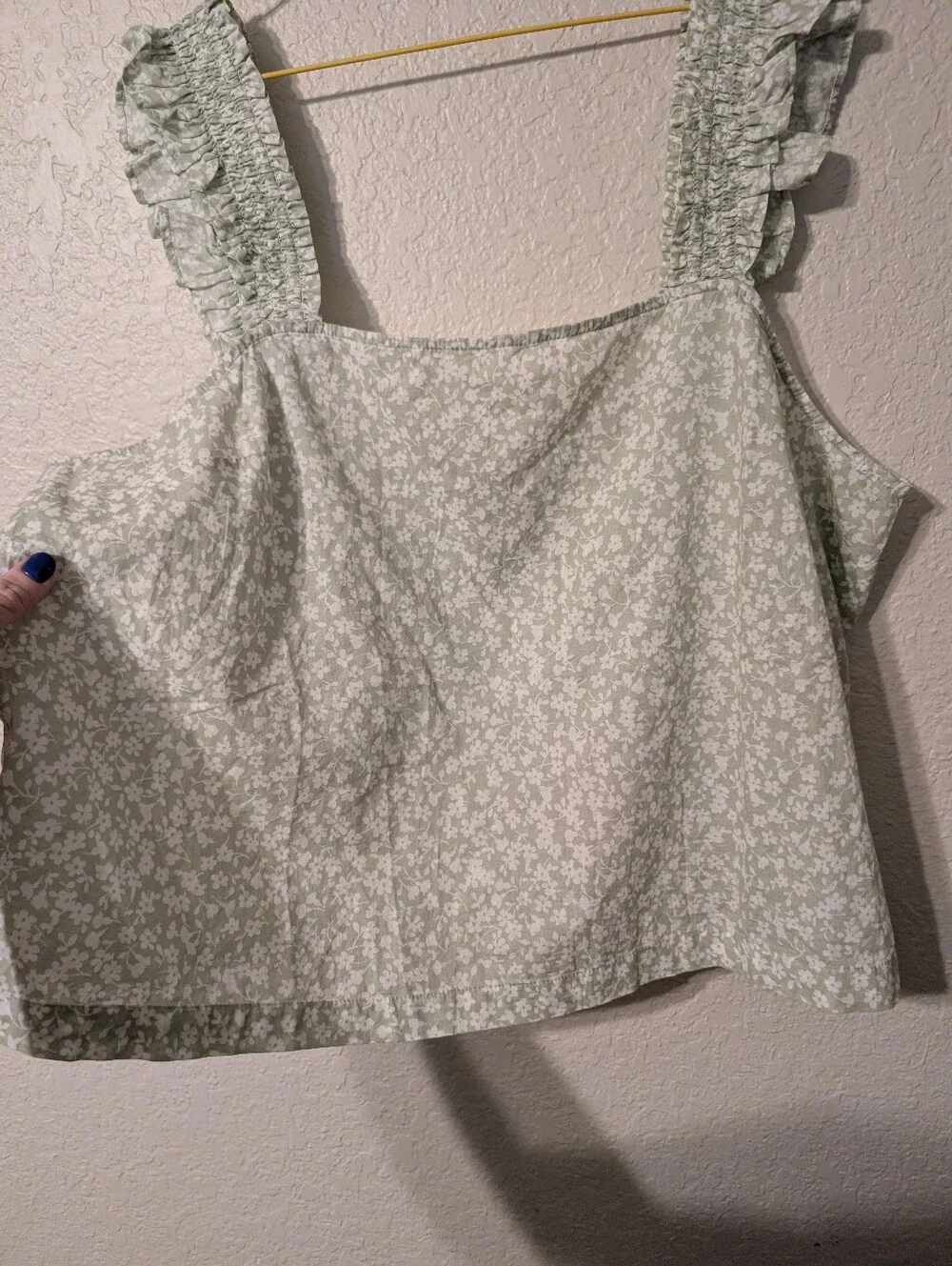 NWT J.Crew Light Mint Green & White Floral Crop Top Ruffle Sleeves, Size XXL